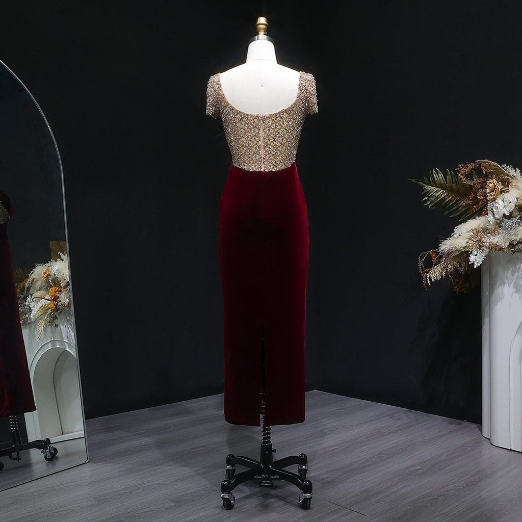 Elegant Crystal Black Midi Straight Evening Dresses SS282