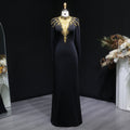 Elegant Black Long Sleeves Evening Dresses with Gold Beaded SS217