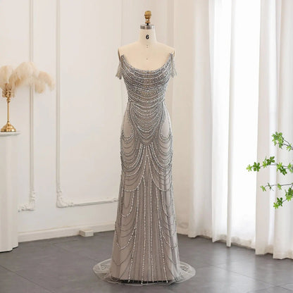 Luxury Crystal Silver Gray Mermaid Evening Dress SS403