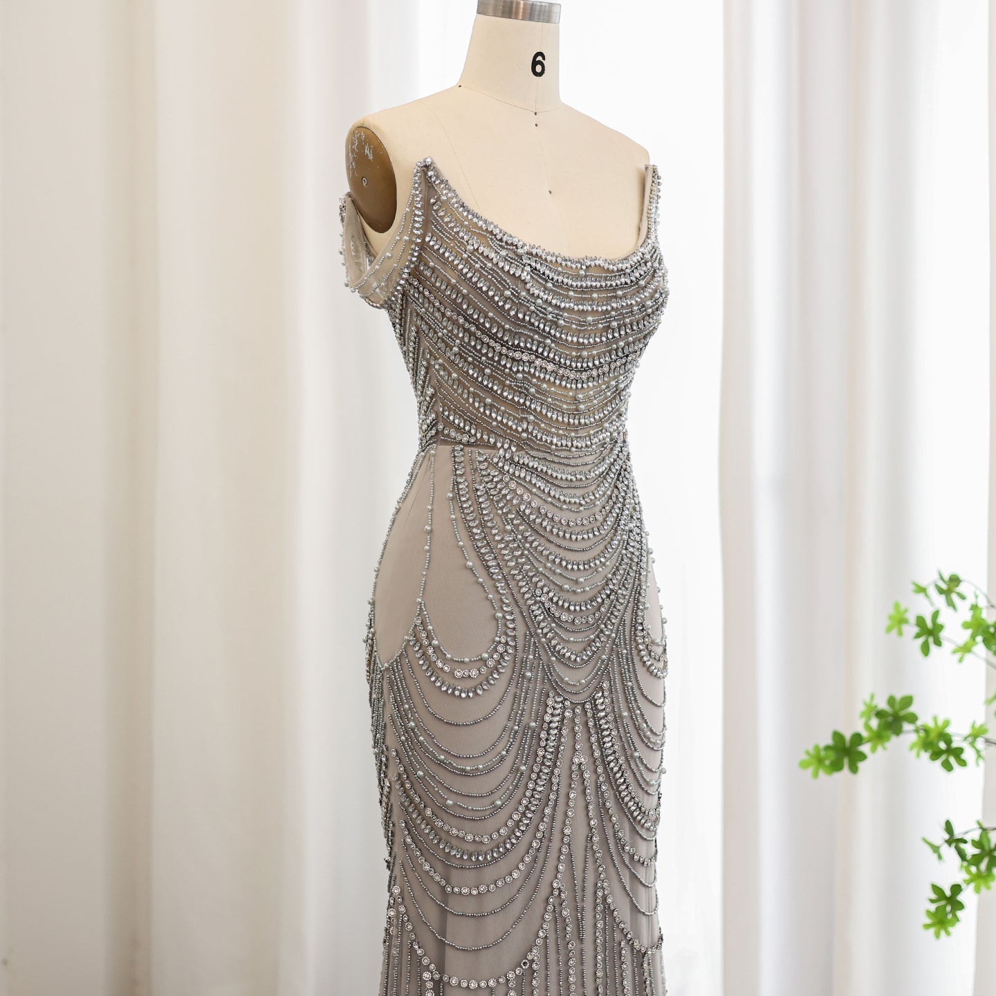 Luxury Crystal Silver Gray Mermaid Evening Dresses SS403