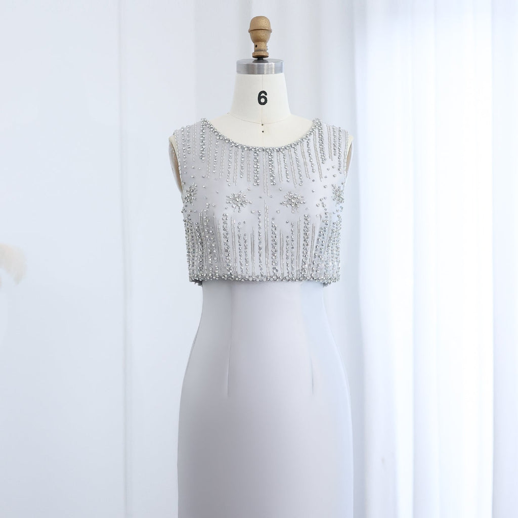 Luxury Rhinestones Silver Midi Evening Dress SS277