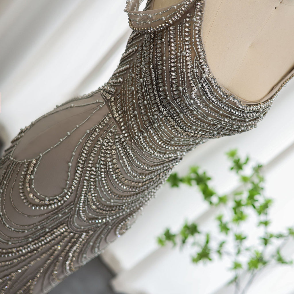 Luxury Crystal Silver Gray Mermaid Evening Dresses SS403