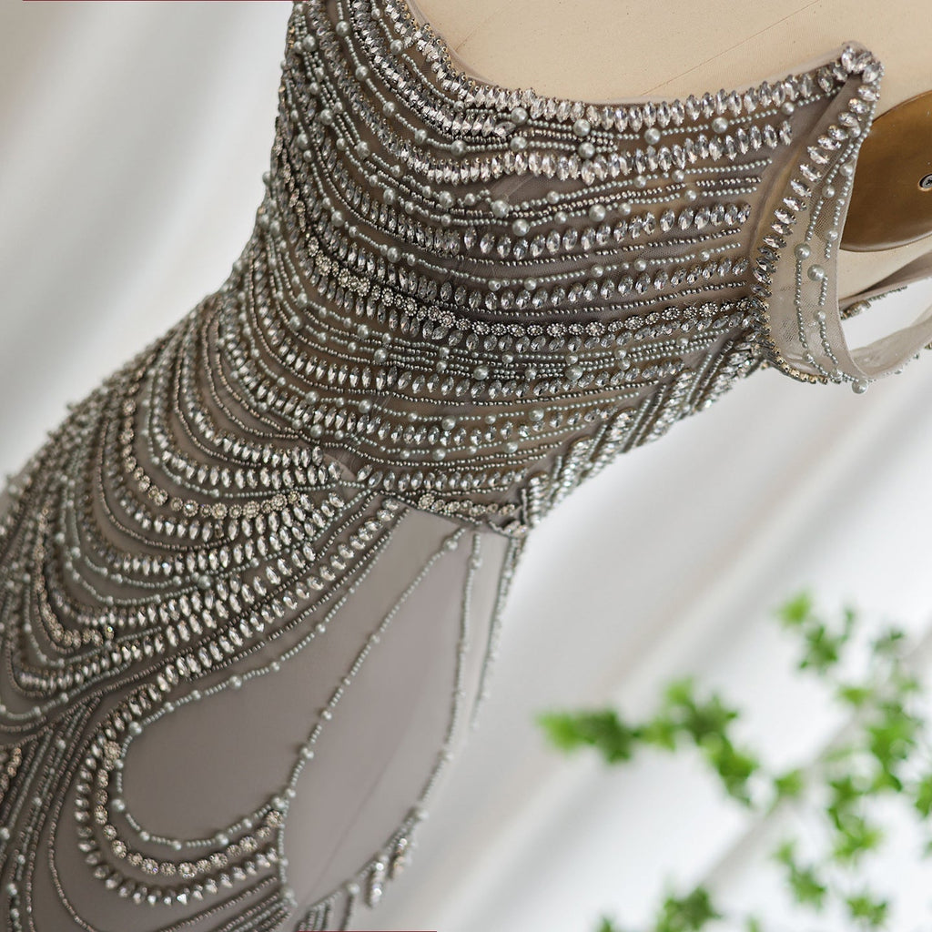 Luxury Crystal Silver Gray Mermaid Evening Dresses SS403
