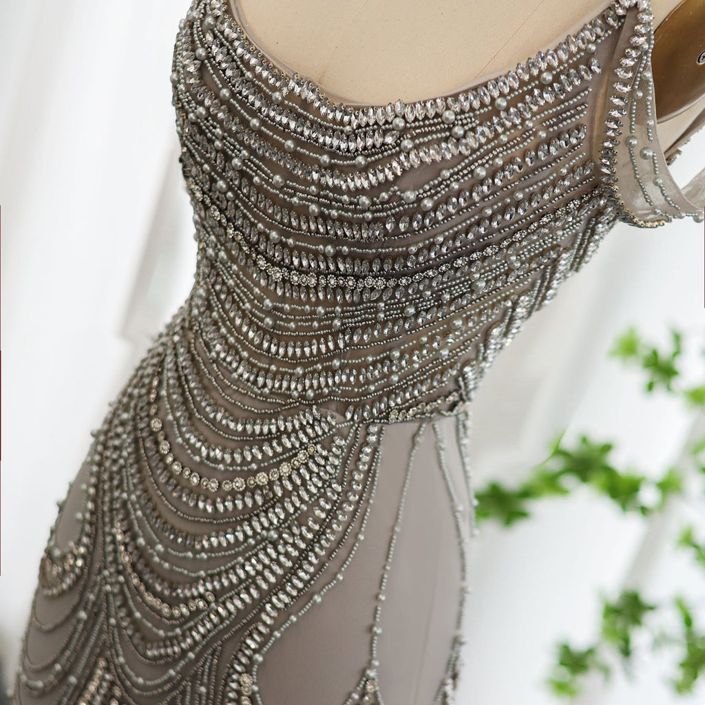 Luxury Crystal Silver Gray Mermaid Evening Dresses SS403