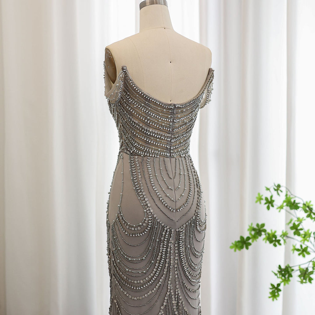 Luxury Crystal Silver Gray Mermaid Evening Dresses SS403