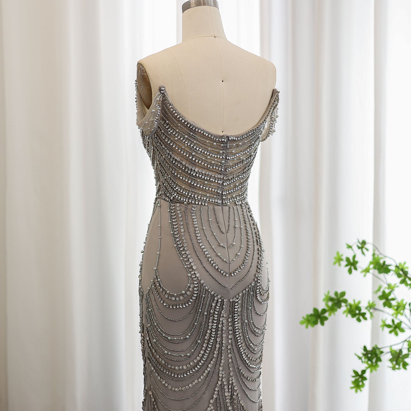 Luxury Crystal Silver Gray Mermaid Evening Dresses SS403