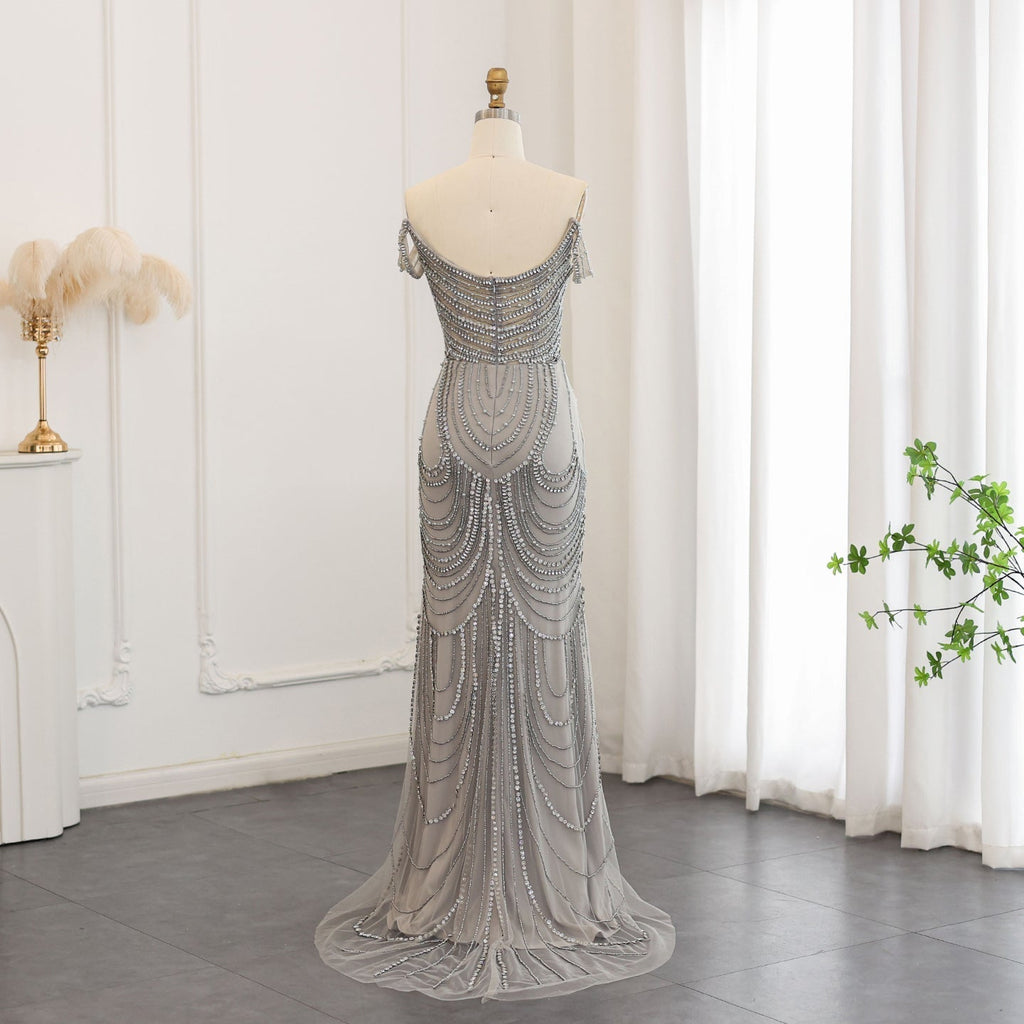 Luxury Crystal Silver Gray Mermaid Evening Dresses SS403