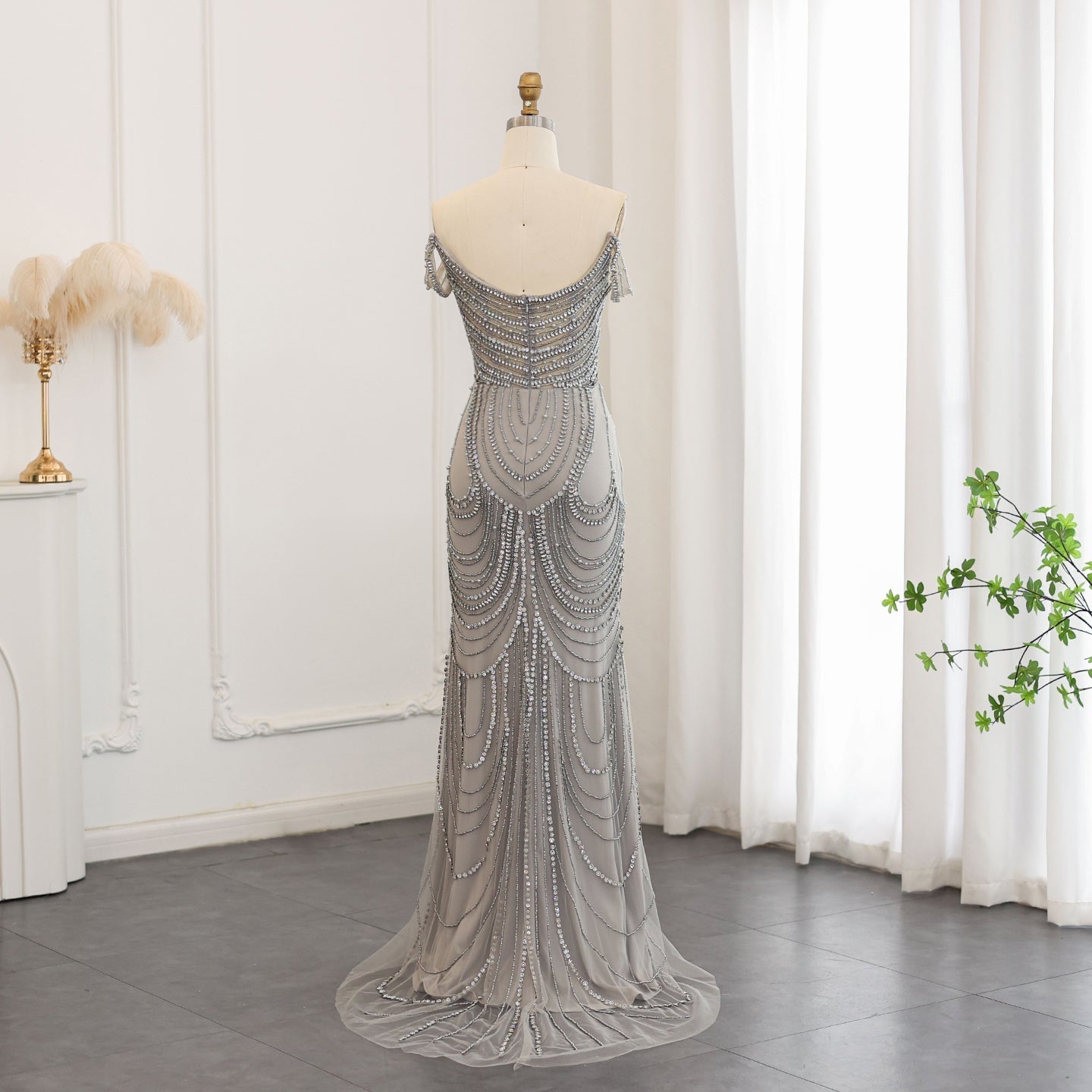 Luxury Crystal Silver Gray Mermaid Evening Dresses SS403