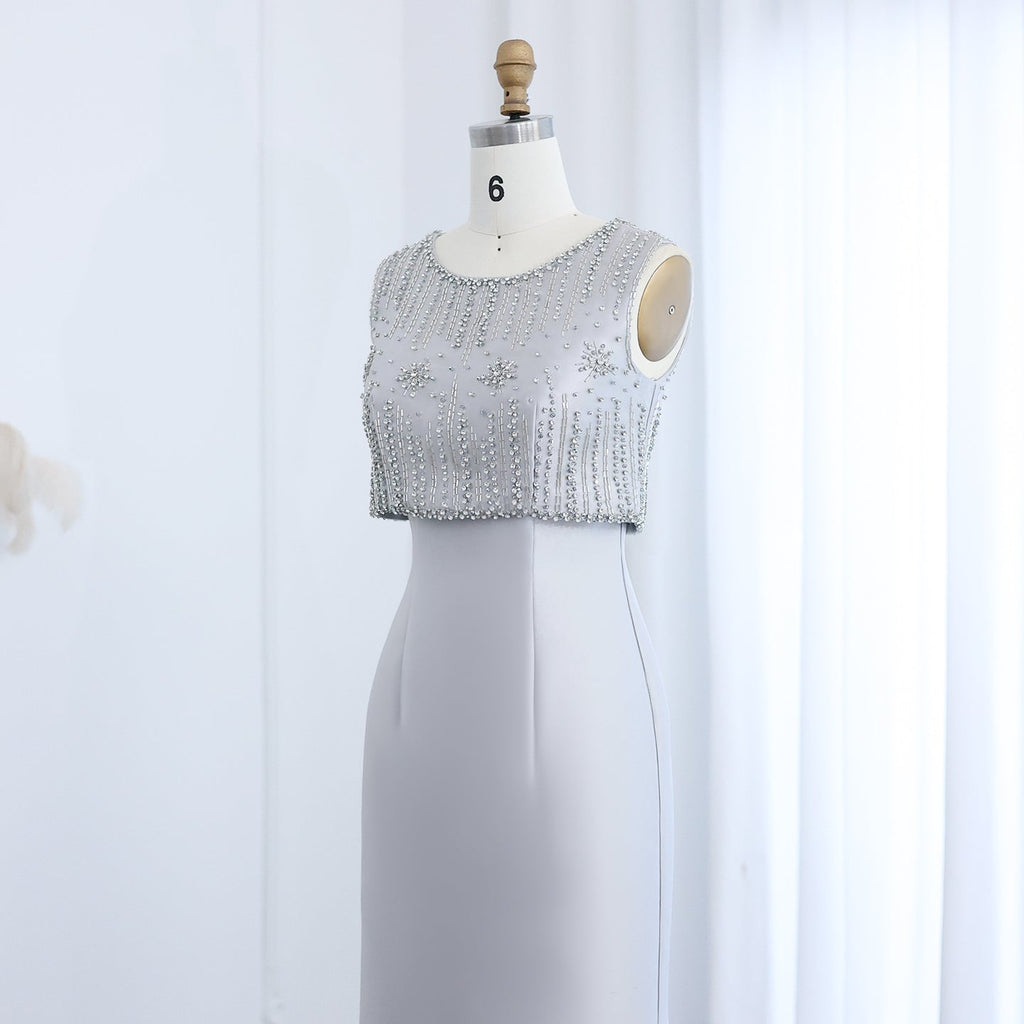 Luxury Rhinestones Silver Midi Evening Dress SS277