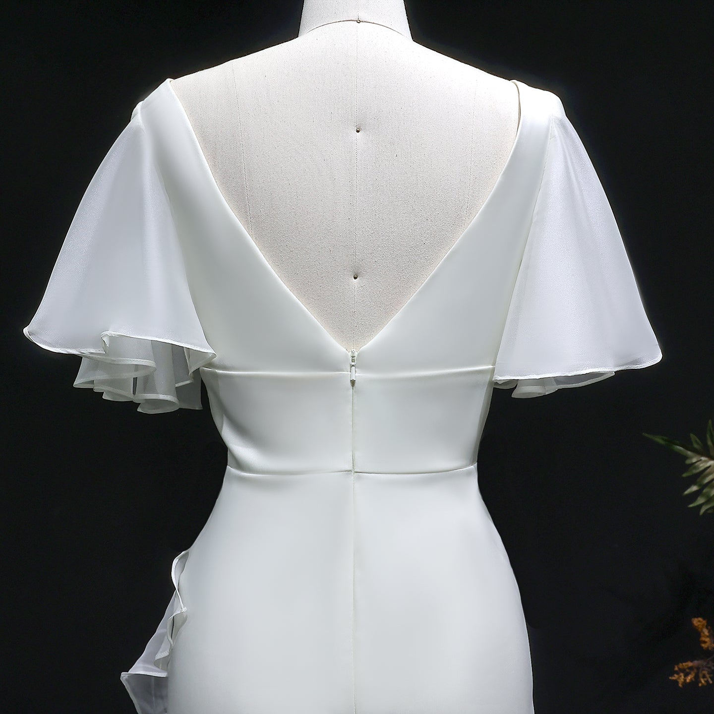Elegant Ivory V-Neck Short Sleeve Ruffled Mermaid Evening Dress SF003