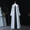 Black White Elegant Mandarin-Collar Pearl Embroidered Evening Dress XD028
