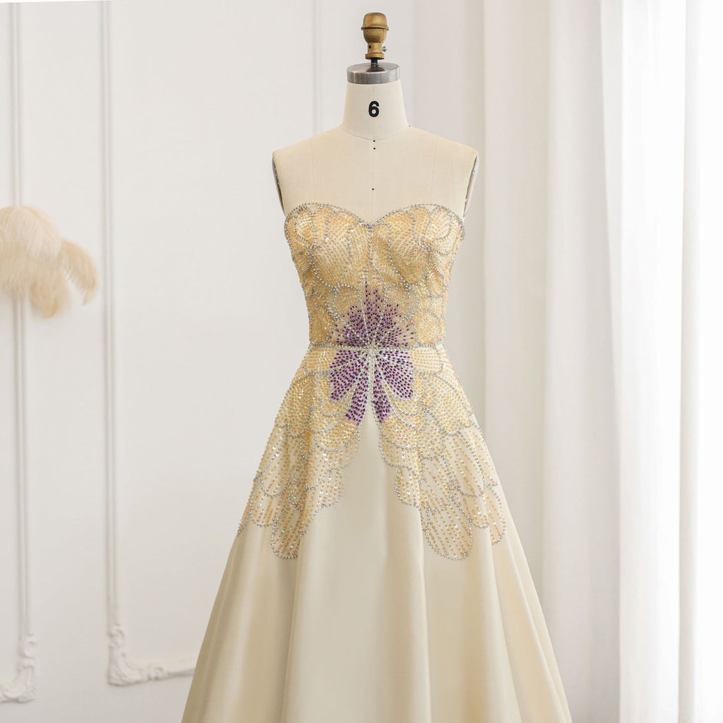 Luxury Beaded Butterfly Beige A-Line Evening Dress SS467