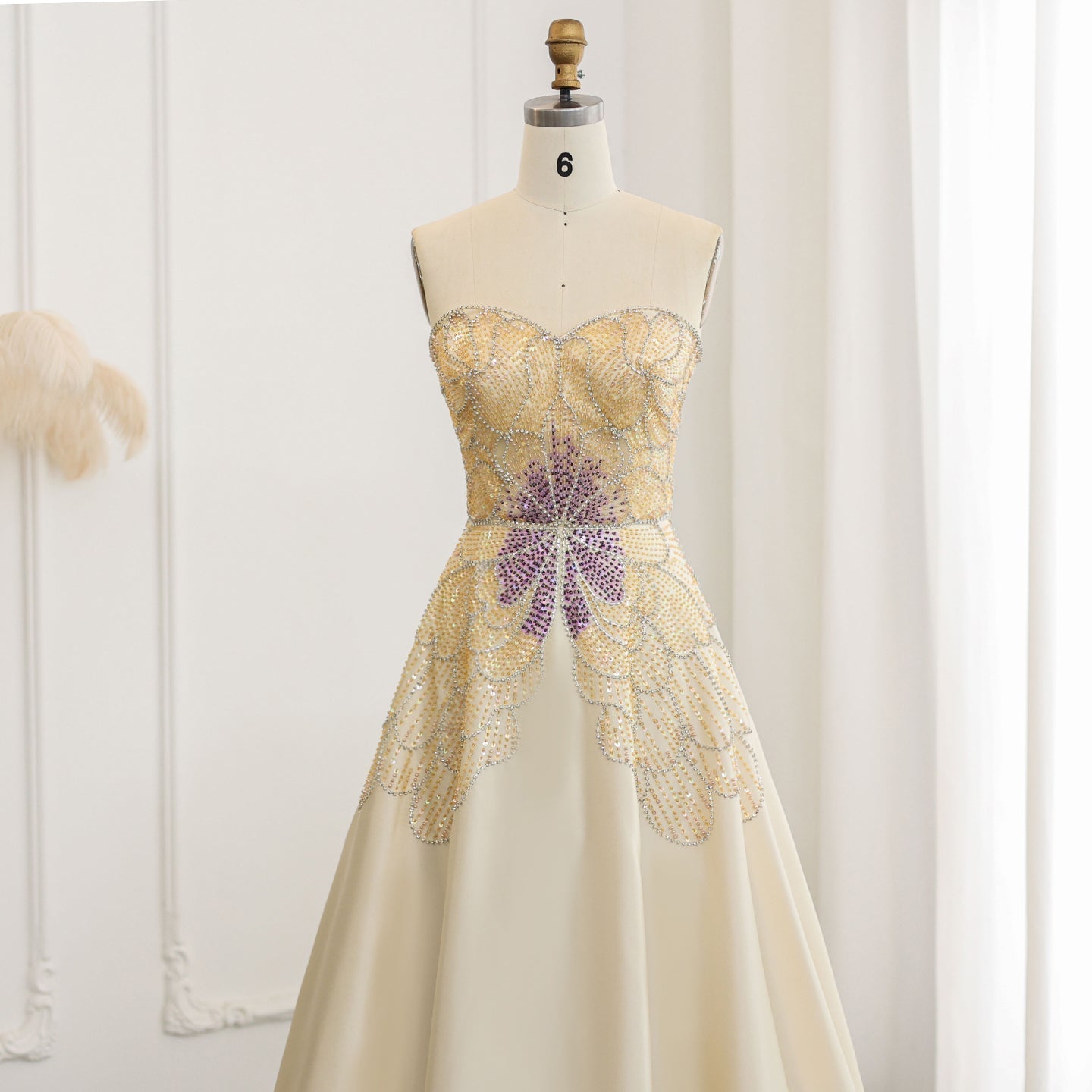 Luxury Beaded Butterfly Beige A-Line Evening Dress SS467