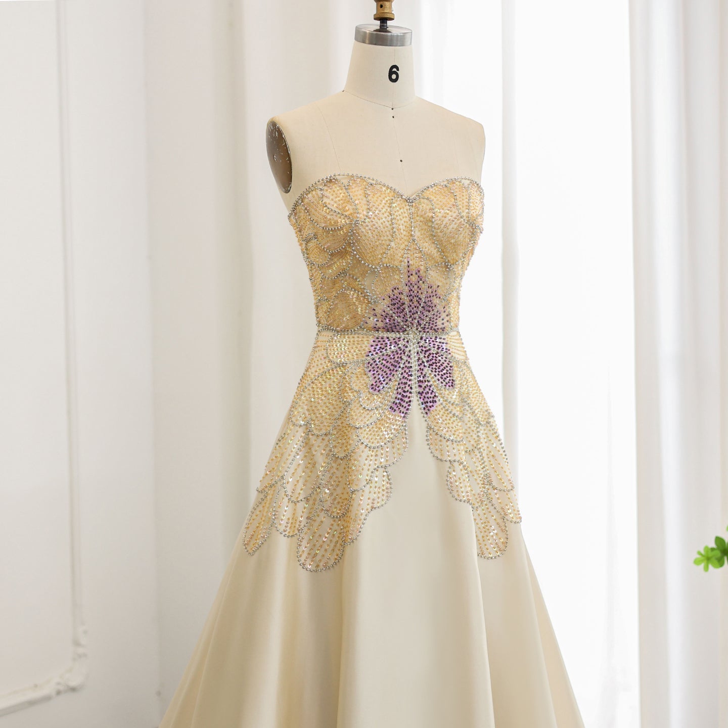 Luxury Beaded Butterfly Beige A-Line Evening Dress SS467