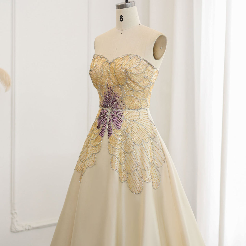 Luxury Beaded Butterfly Beige A-Line Evening Dress SS467