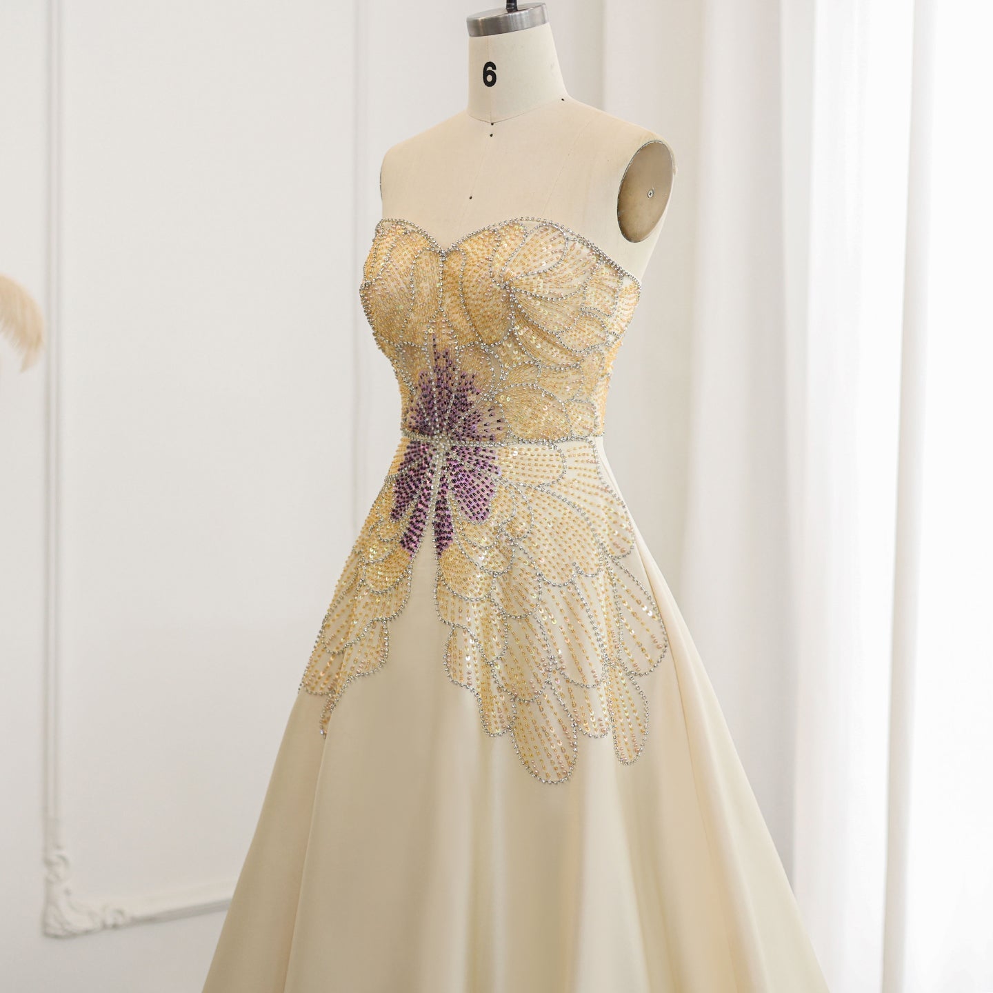 Luxury Beaded Butterfly Beige A-Line Evening Dress SS467