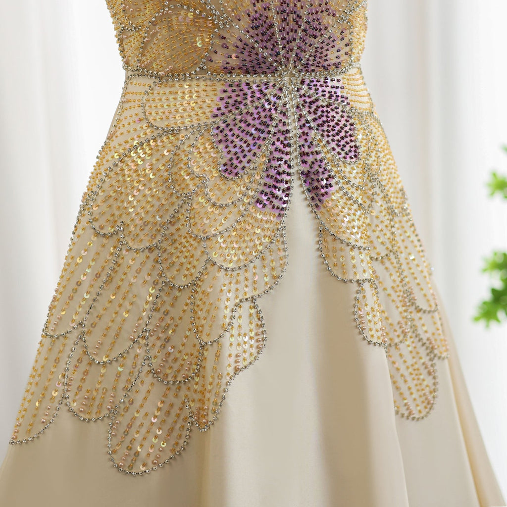Luxury Beaded Butterfly Beige A-Line Evening Dress SS467