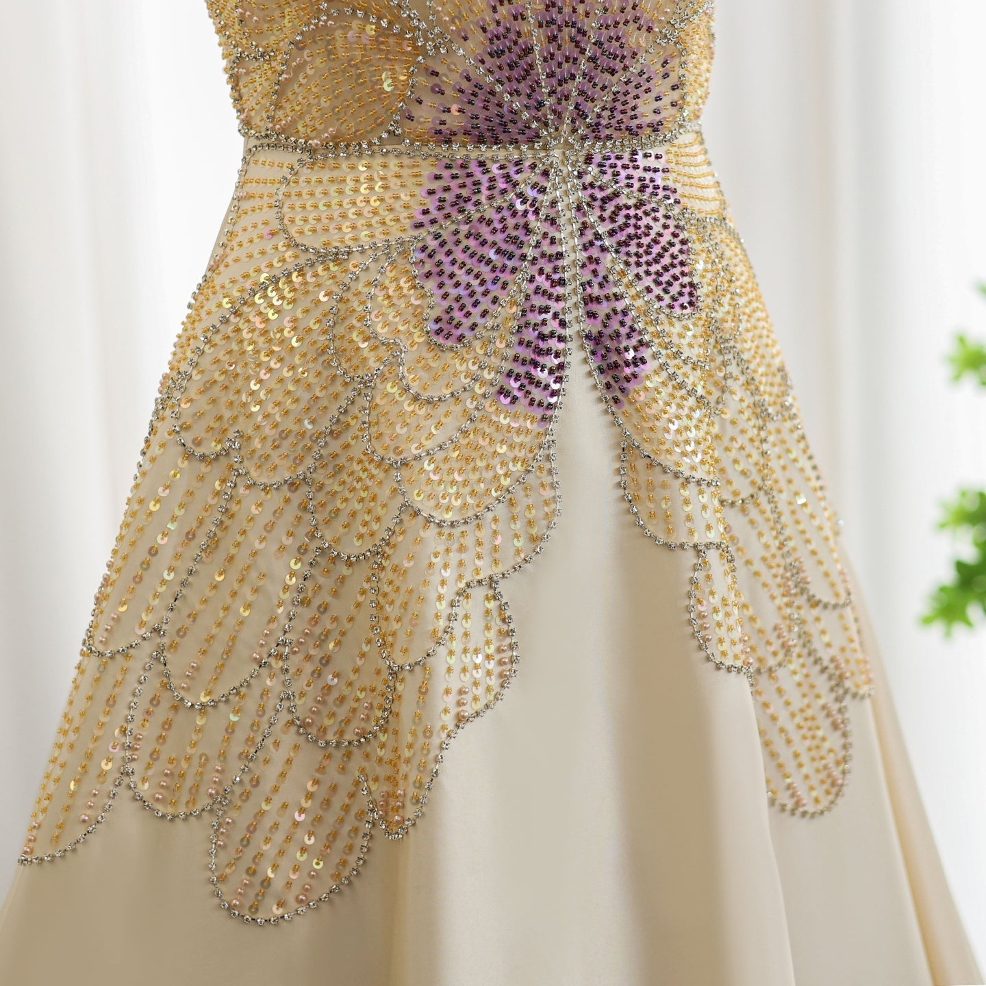 Luxury Beaded Butterfly Beige A-Line Evening Dress SS467