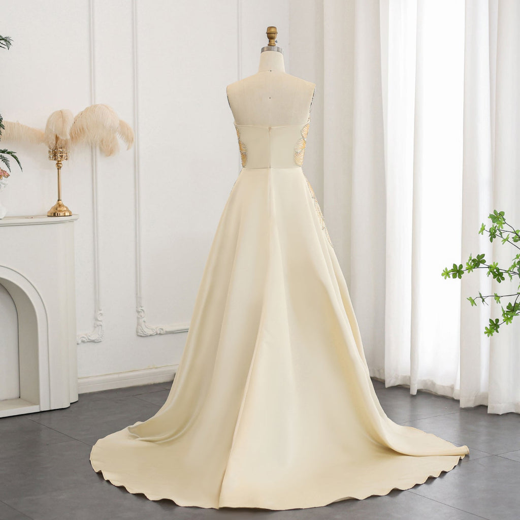 Luxury Beaded Butterfly Beige A-Line Evening Dress SS467