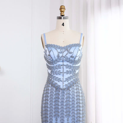 Luxury Beaded Blue Mermaid Evening Dress SS694