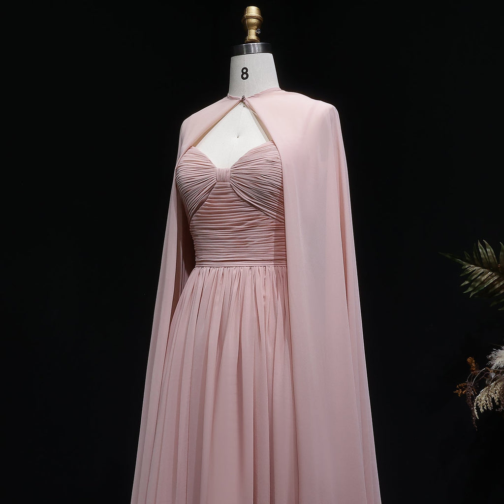 Elegant Purple Chiffon Sweetheart Long Evening Dress with Cape SF002