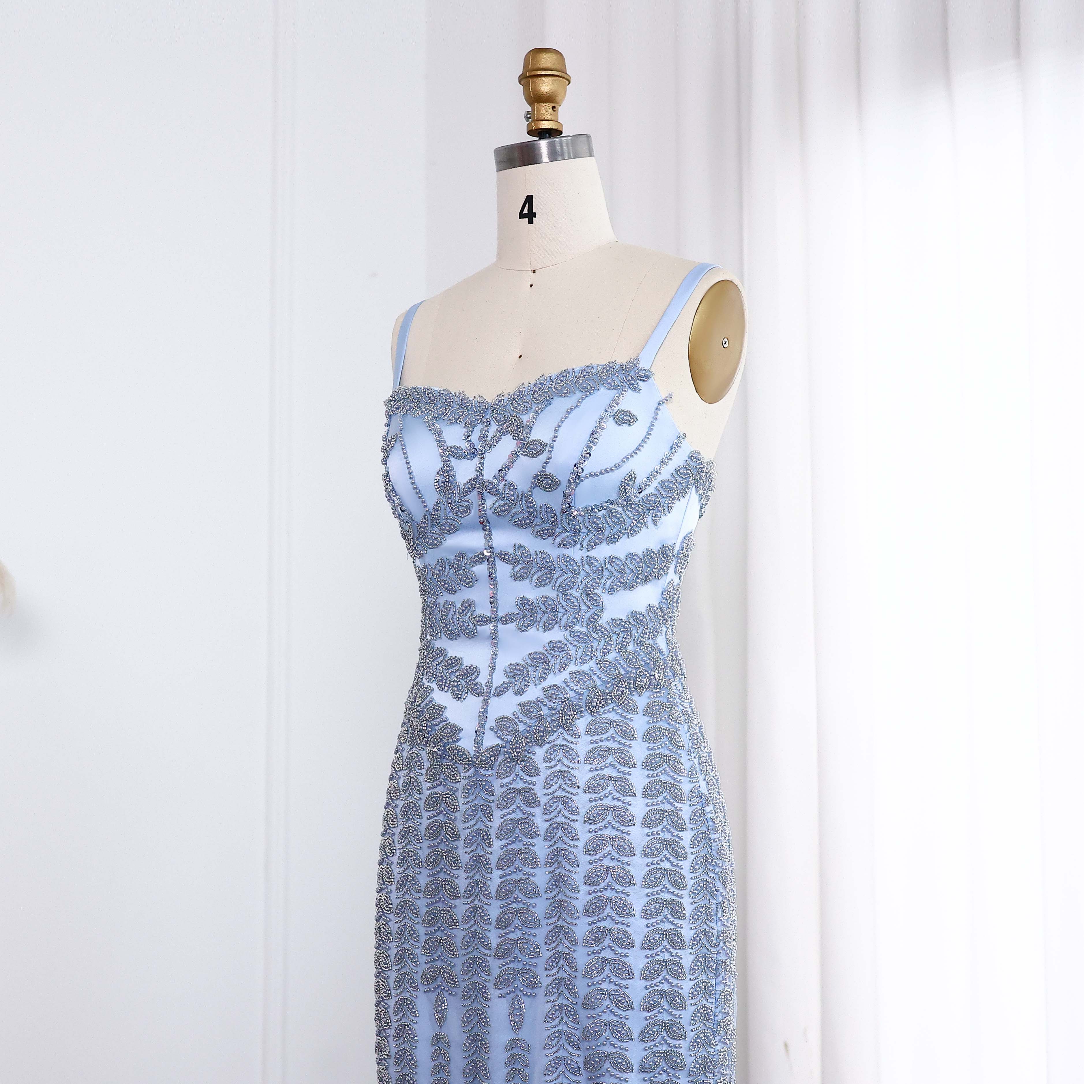 Luxury Beaded Blue Mermaid Evening Dress SS694
