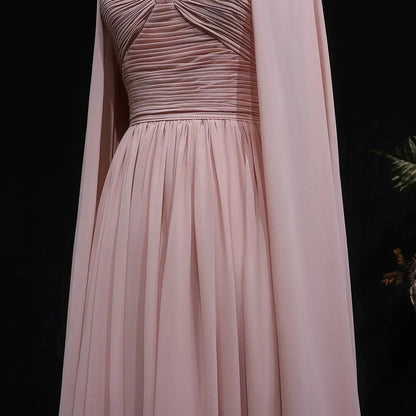 Elegant Purple Chiffon Evening Dress with Cape SF002