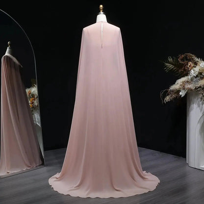 Elegant Purple Chiffon Evening Dress with Cape SF002