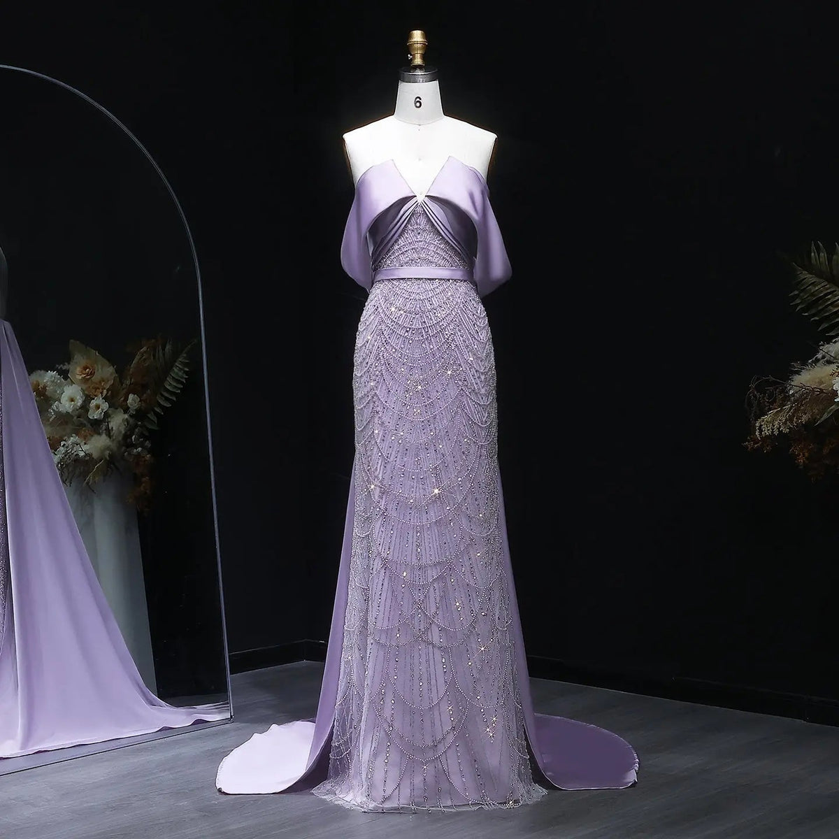 Luxury Beaded Off Shoulder Lilac Evening Dress SS624