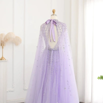 Luxury Beaded Evening Dress with Cape Sleeve SS495
