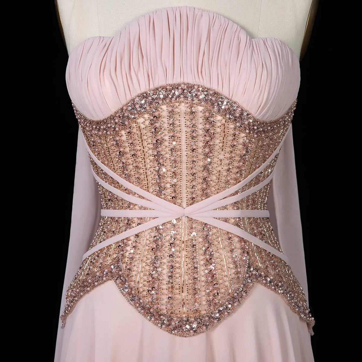 Glamorous Pink Intricate Rhinestone Corset Ruched Tube Wedding Guest Evening Dress SS532