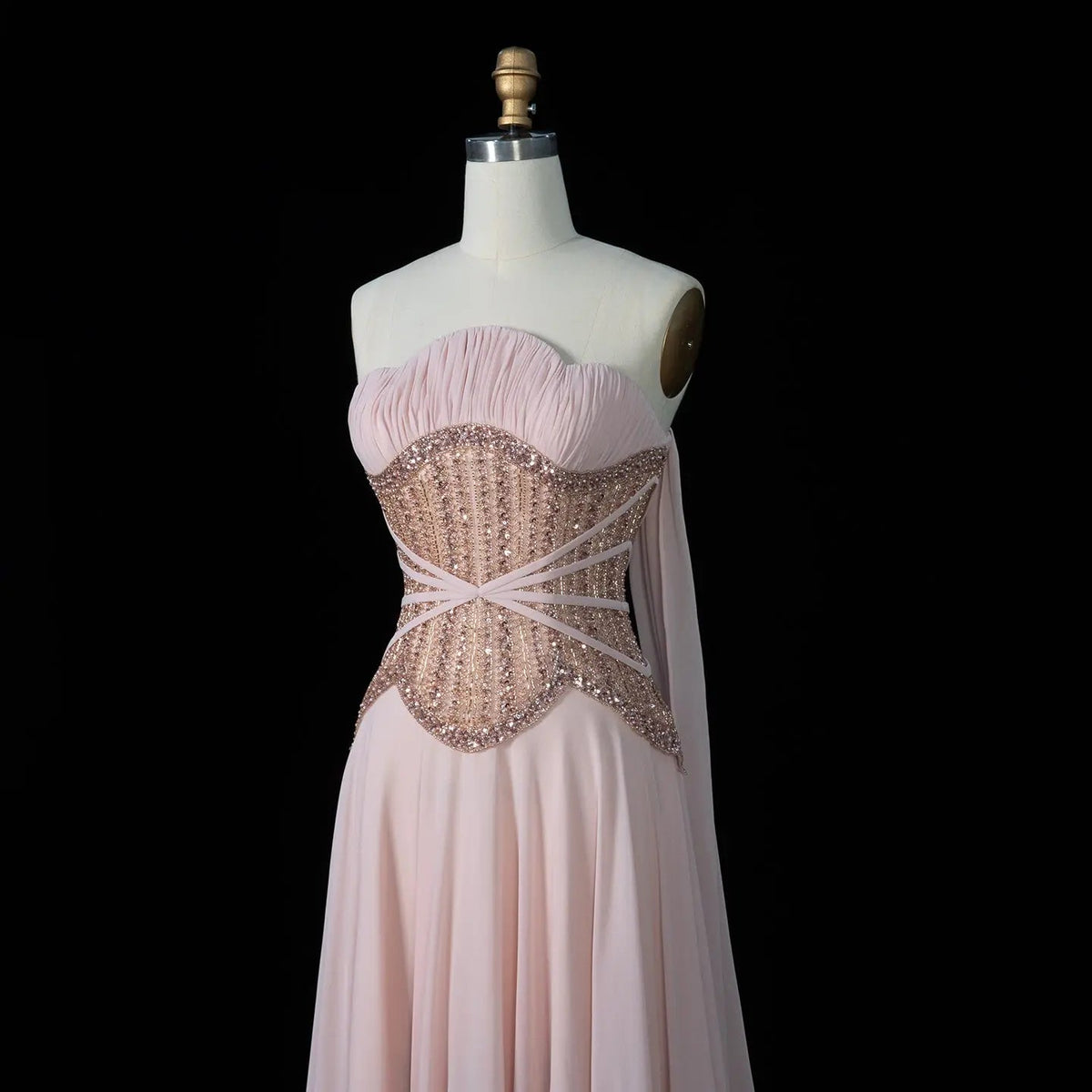 Glamorous Pink Intricate Rhinestone Corset Ruched Tube Wedding Guest Evening Dress SS532