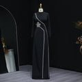 Elegant Crystal Black Long Sleeves Satin Evening Dress SF350