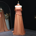 Elegant Brown Off-Shoulder Chiffon Evening Dress with Scarf SF593