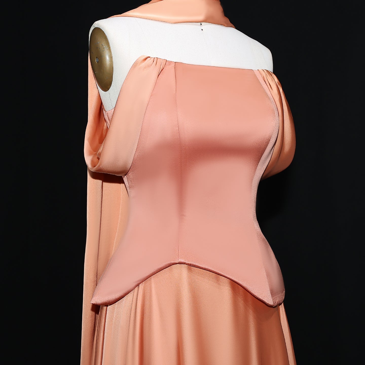 Elegant Brown Off-Shoulder Chiffon Evening Dress with Scarf SF593
