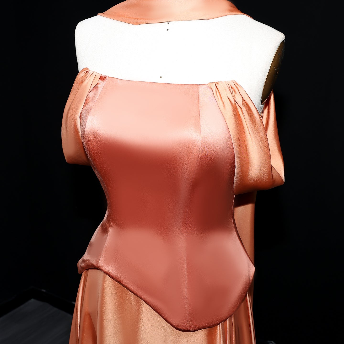 Elegant Brown Off-Shoulder Chiffon Evening Dress with Scarf SF593