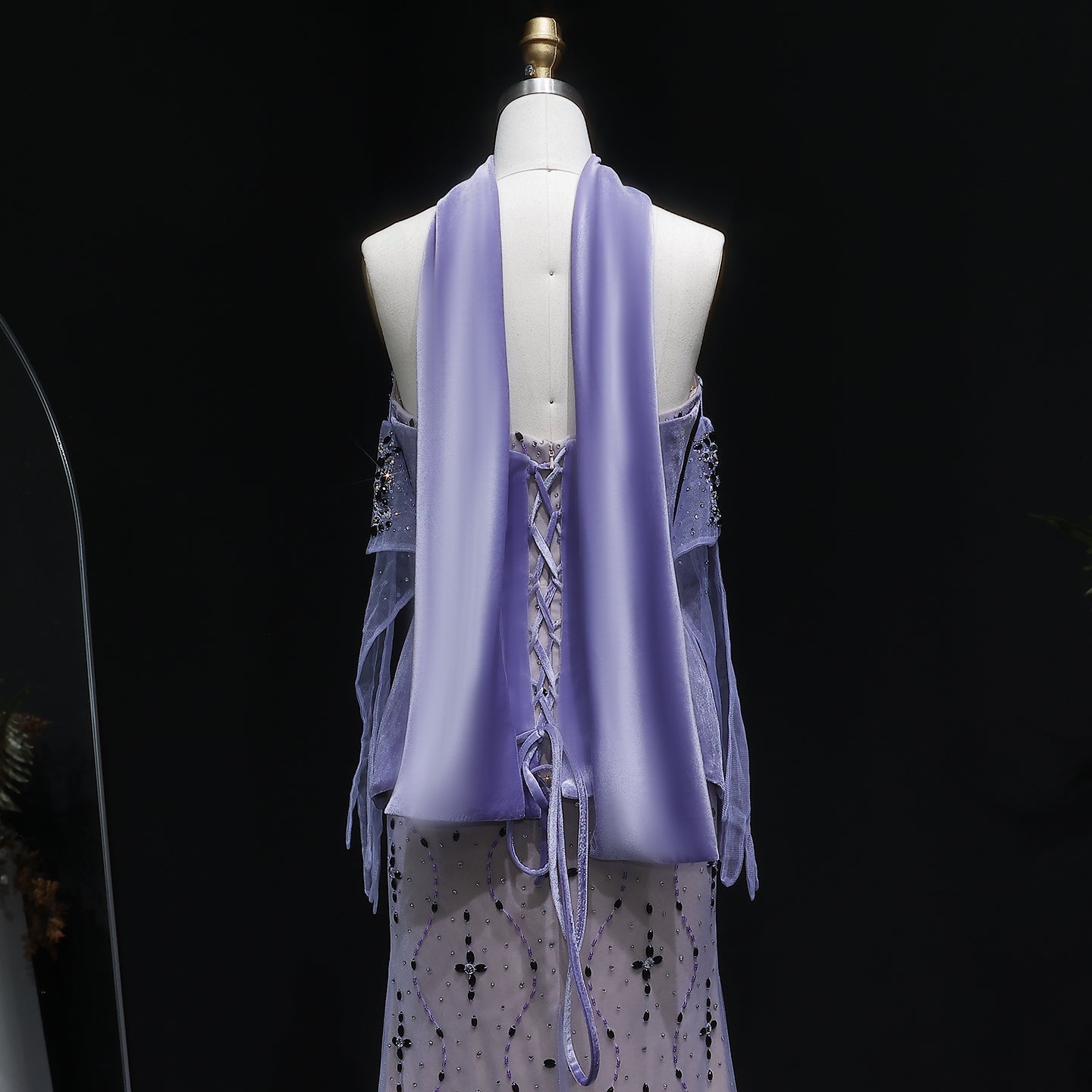 Elegant Strapless Purple Evening Dress with Scarf and Gloves SS269