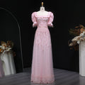 Elegant Puff Sleeve Pink Sequin Two-Piece Evening Dress SS548
