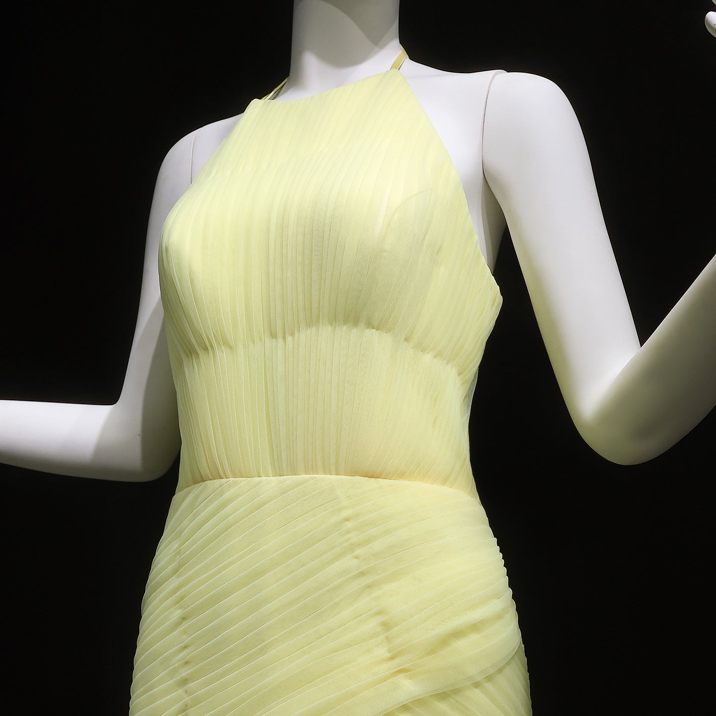 Elegant Halter Yellow Ruffles Mermaid Evening Dress SF377