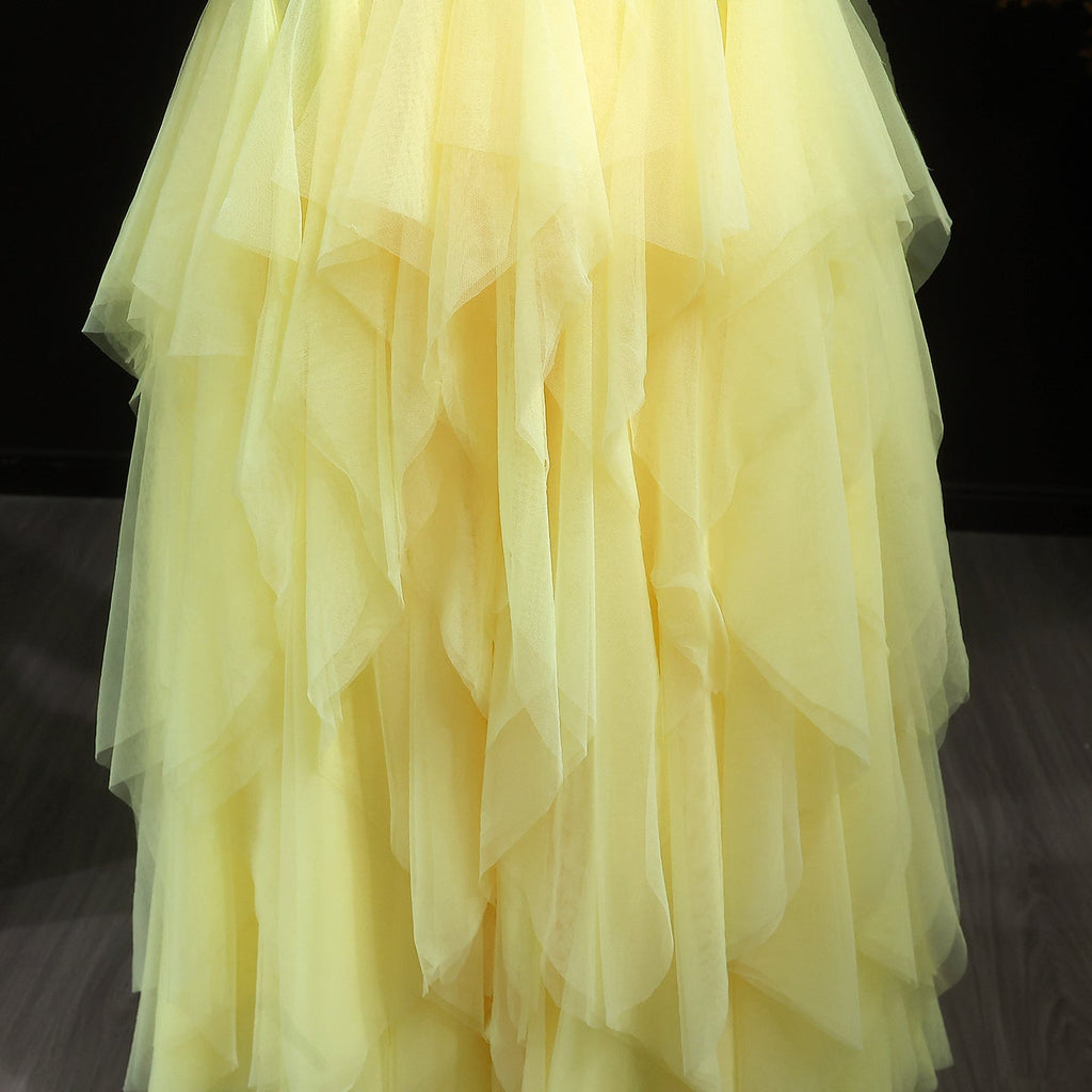 Elegant Halter Yellow Ruffles Mermaid Evening Dress SF377