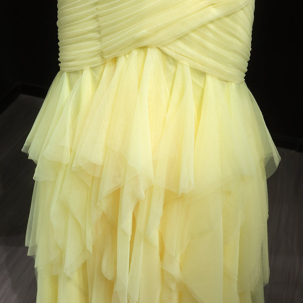 Elegant Halter Yellow Ruffles Mermaid Evening Dress SF377