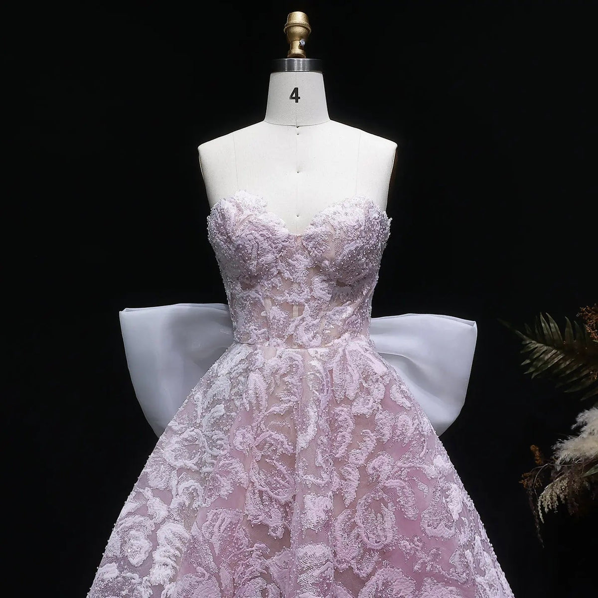 Elegant Blue Strapless Lace A-Line Homecoming Dress with Big Bow Detachable Train RM138
