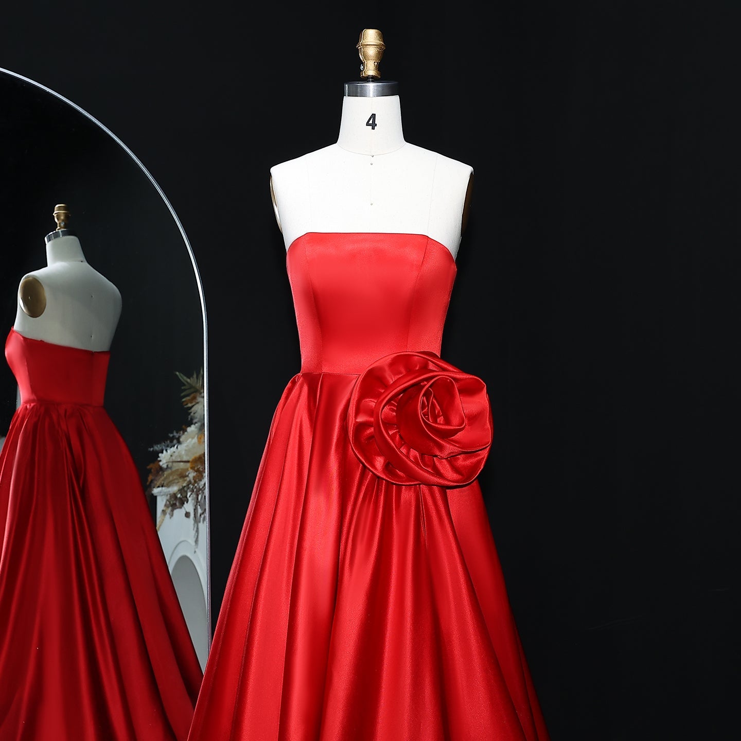 Elegant Black Strapless 3D Floarl Evening Dress SF099