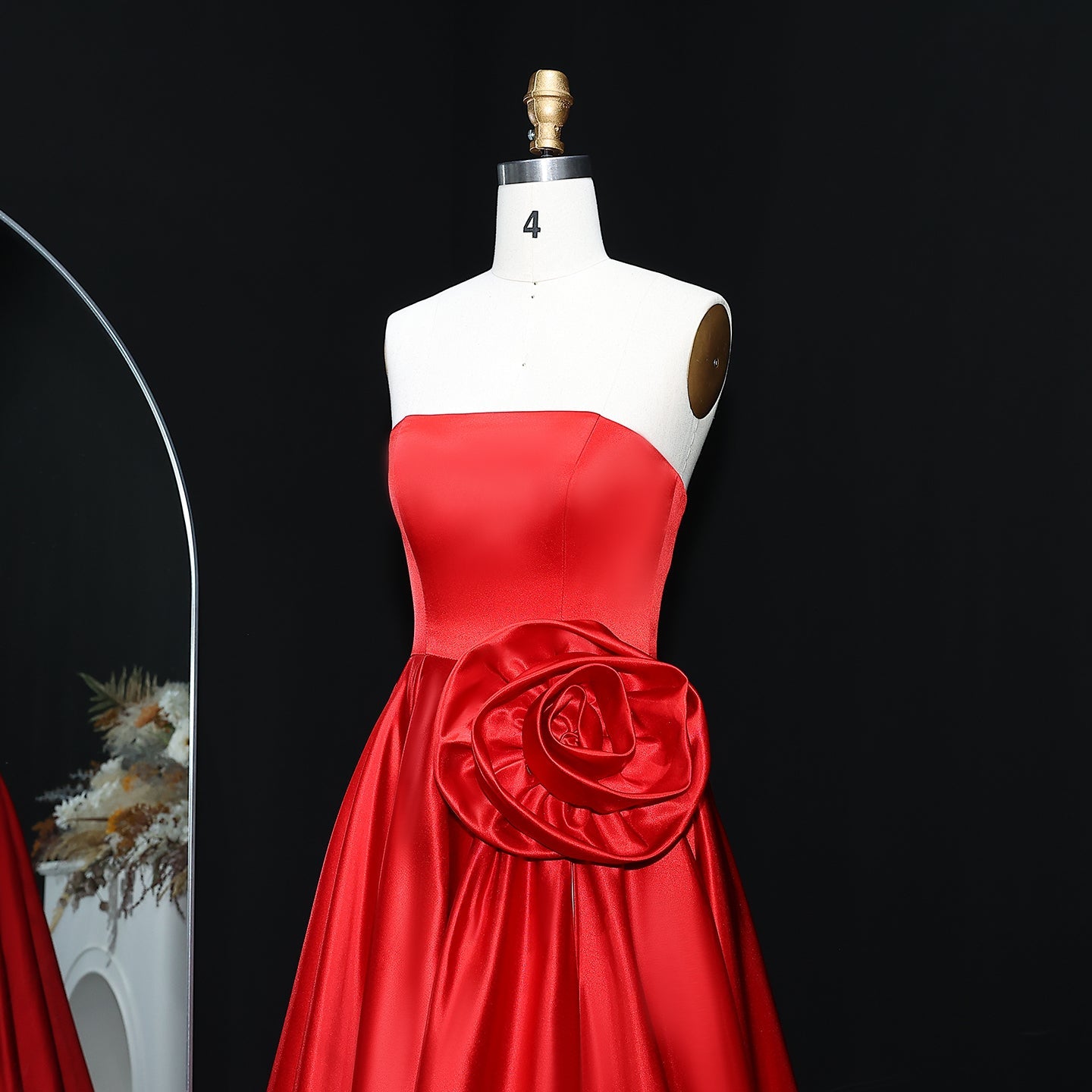 Elegant Black Strapless 3D Floarl Evening Dress SF099