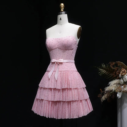 Glamorous Strapless Corset Fit Flared Short Homecoming Dress RM134