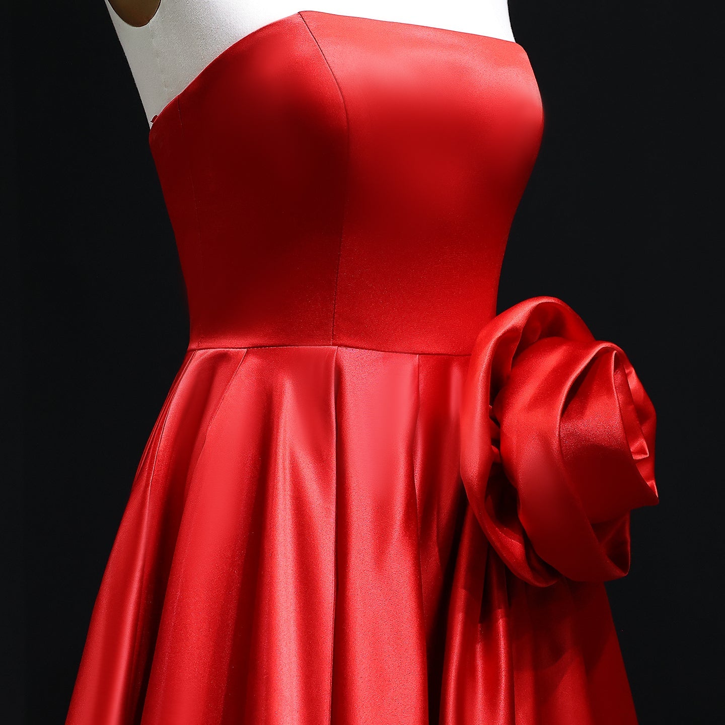 Elegant Black Strapless 3D Floarl Evening Dress SF099