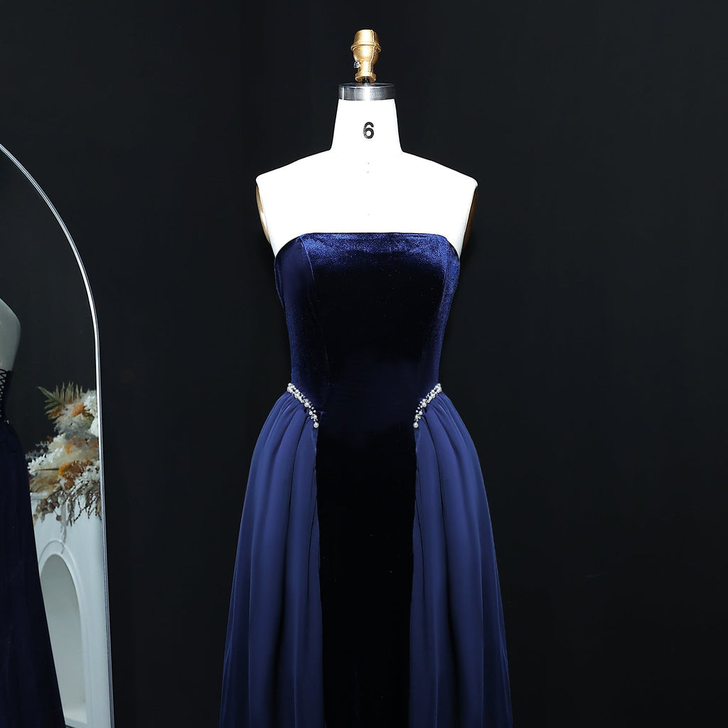 Elegant Black Strapless Evening Dress with Overskirt SF534