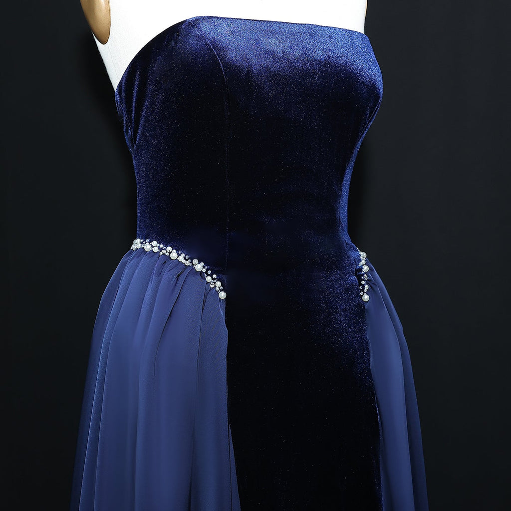 Elegant Black Strapless Evening Dress with Overskirt SF534