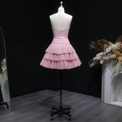 Glamorous Strapless Corset Fit Flared Short Homecoming Dress RM134