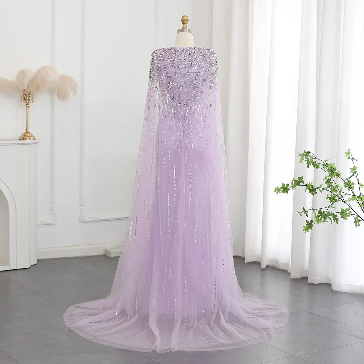 Luxury Dubai Green Evening Dresses with Cape Fuchsia Crystal Gold SS399